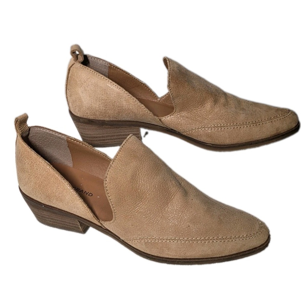 LUCKY BRAND Mahzan Sz 7.5 M Chop-out Pointed Toe Loafers Block Heel Leather